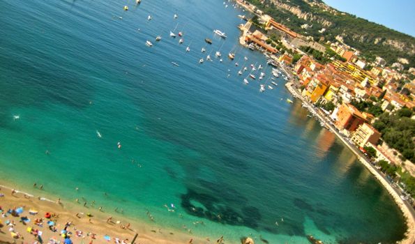 The beach at Villefranche-sur-Mer on the French Riviera.