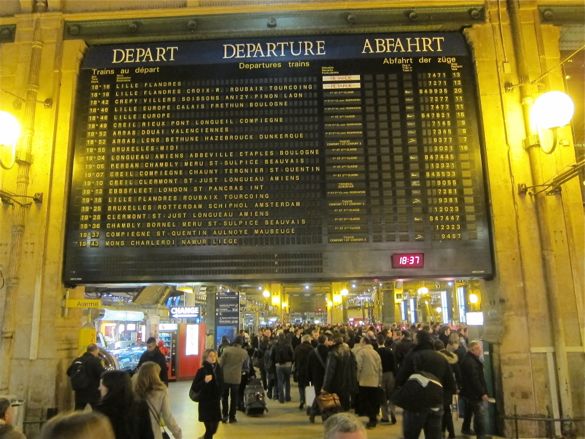Train departure board in Paris.