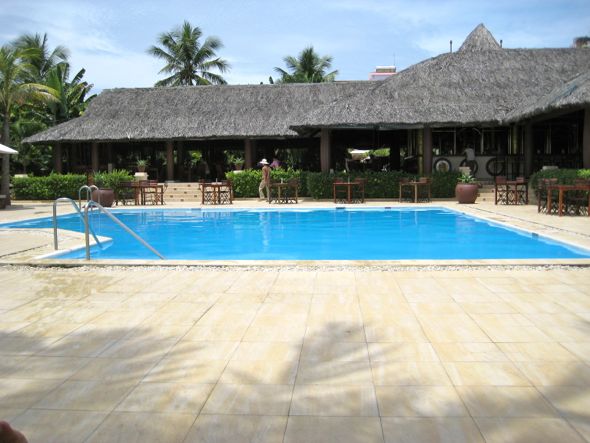 The swimming pool at Louisiane Brewhouse in Nha Trang.