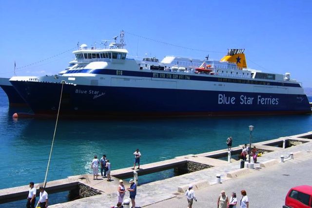 Blue Star ferry that runs from Athens to Santorini and back.