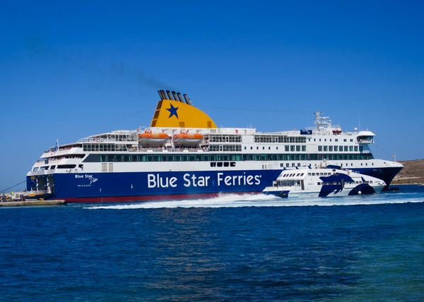 Blue Star or SeaJets to Santorini. 