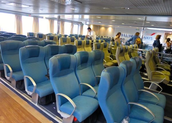 Economy seating on a Highspeed ferry. All seats on a Highspeed are "reserved" – there is no open seating like on a Blue Star.