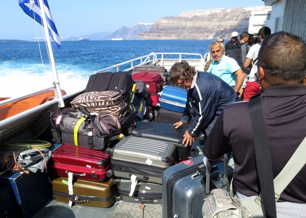 Luggage storage on a SeaJet ferry to Mykonos.