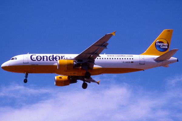 Direct flight with Condor Air from Mykonos to Santorini in 2019.
