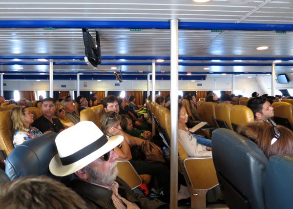 The seating on a SeaJet ferry. It's all one class on most SeaJets.