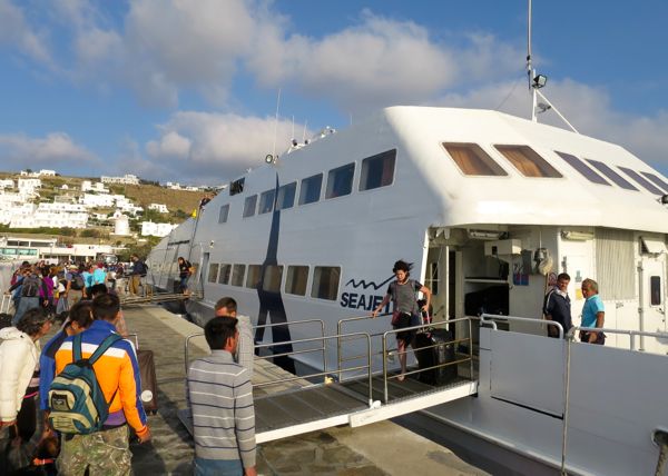 A SeaJet ferry in Mykonos. 
