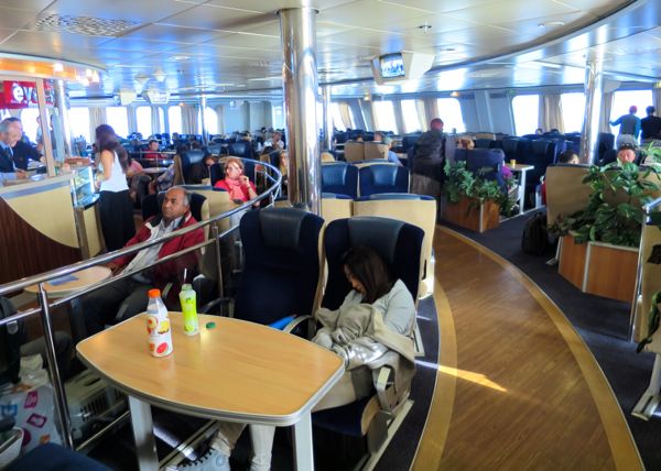 Business class seating on a Hellenic Highspeed ferry to Santorini.