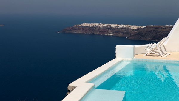 The infinity pool at Astra Suites in Imerovigli, Santorini.