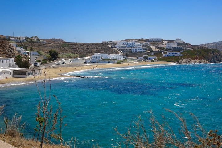 Hotels at beach closest to Mykonos Town.