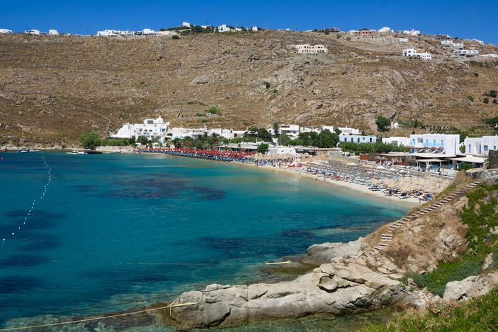 Hotels at best party beach on Mykonos