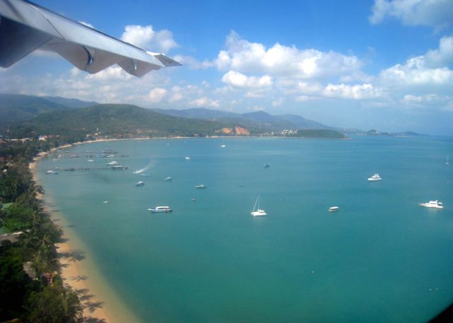 Arriving at the Koh Samui airport. The beaches are a short drive from the airport. 