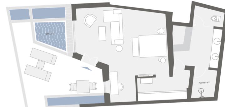 Room Layout and Dimensions at Grace Santorini.