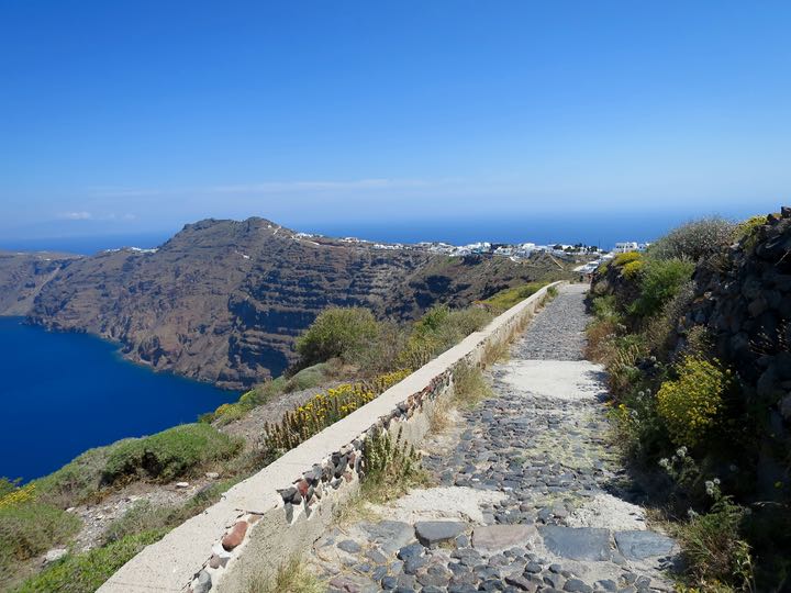 View of caldera and path towards Oia from Grace Santorini. 