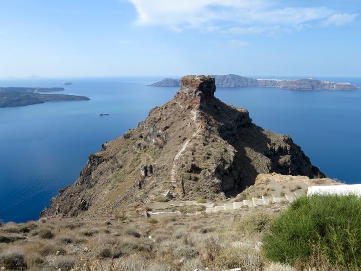 View of volcano, Skaros Rock, and Thirassia from Grace Santorini.