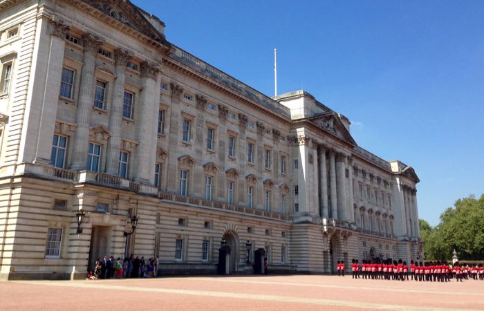 Changing of the guards at London's Buckingham Palace