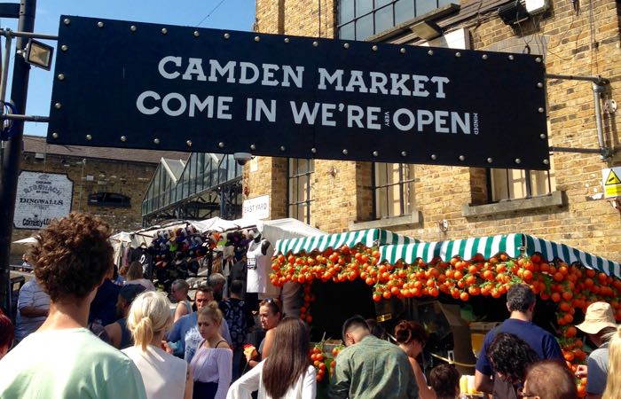 Popular outdoor market at Camden Lock in London