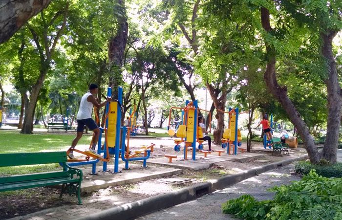 Free exercise equipment in Bangkok's Lumpini Park
