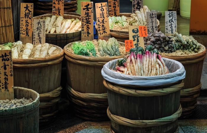 Japanese pickled vegetables in Kyoto's Nishiki Market