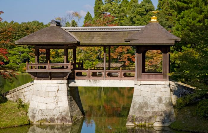 Japanese garden bridge in Kyoto's Shugakuin Imperial Villa