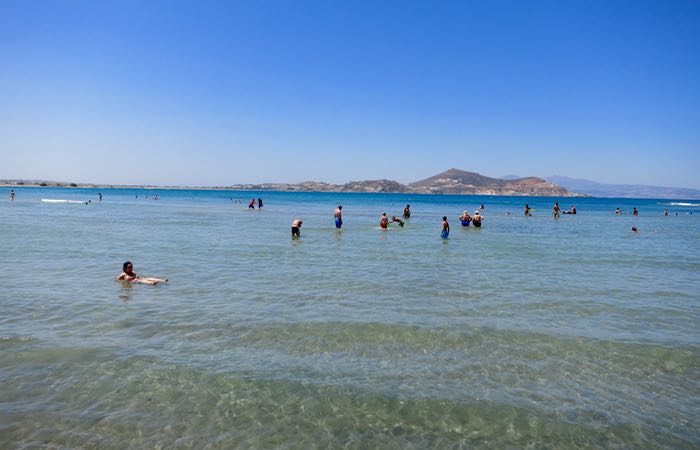 Naxos has a half-dozen great beaches but the one near the Chora (main town) is probably the most kid-friendly beach in all of Greece.