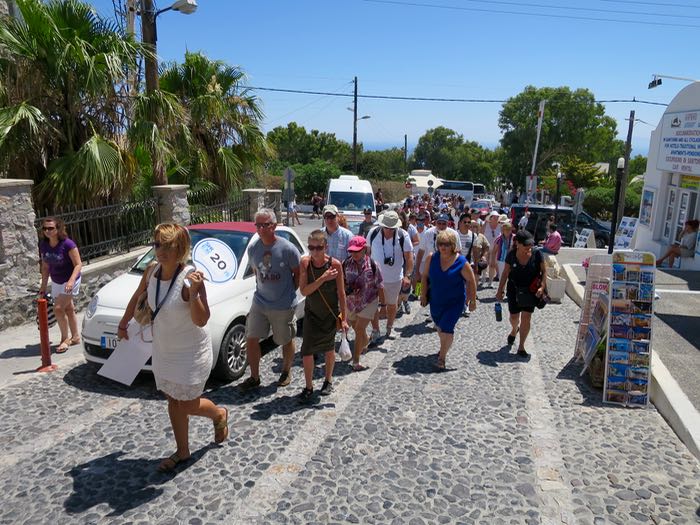 Tour group on day trip to Santorini from cruise ship.