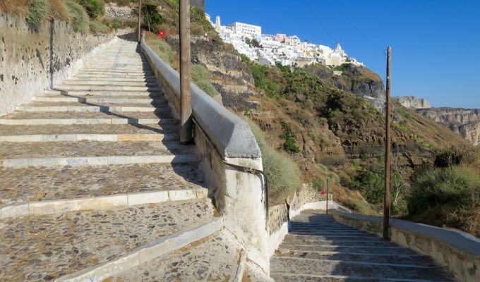 The stairs from the Old Port up to Fira.