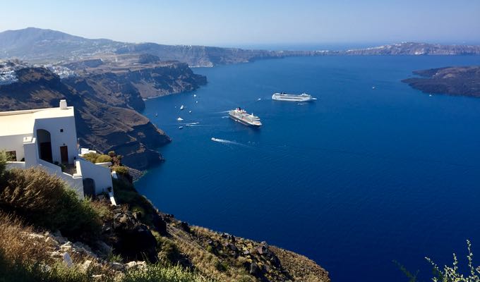 View of Fira and volcano.