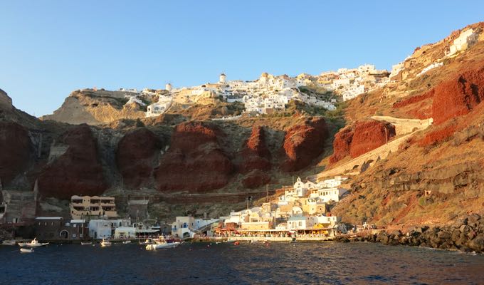 View of Oia from a ship.