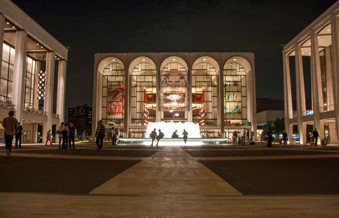 Nighttime at the Fountain Plaza of New York's Lincoln Center