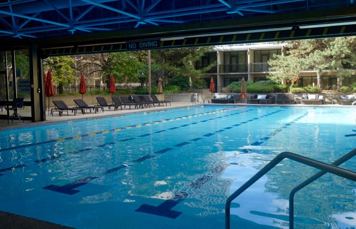 The heated indoor-outdoor swimming pool at Toronto's Sheraton Centre Hotel