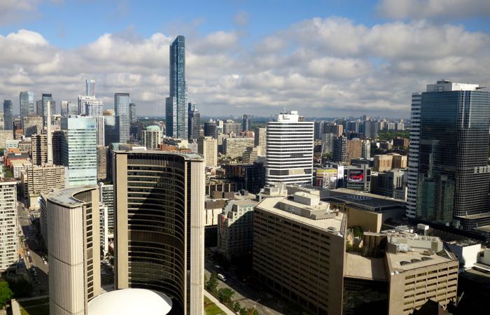Soaring skyscrapers in Toronto's Financial District.