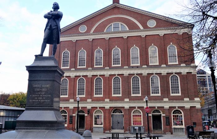 Boston's Faneuil Hall is famous as a historic landmark and for its food stalls.  