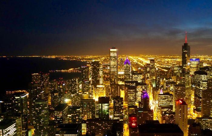Nighttime views are magnificent from The Hancock Center's 360 Observatory in Chicago.