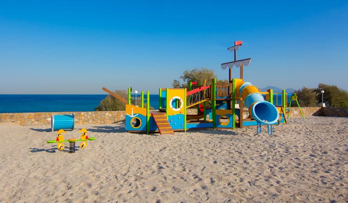 Kos hotel with play area and kids club on the beach.