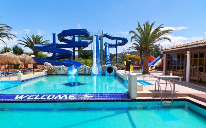 Family friendly pool and water slides at Corfu Resort.