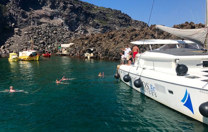 Santorini volcano and caldera boat tour.