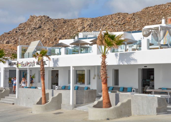Cheap Mykonos hotel on beach.