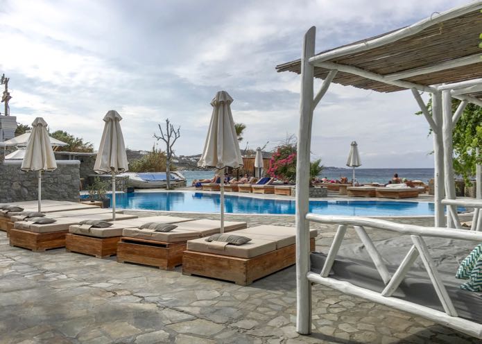 Cheap hotel at Agios Ioannis Beach in Mykonos.