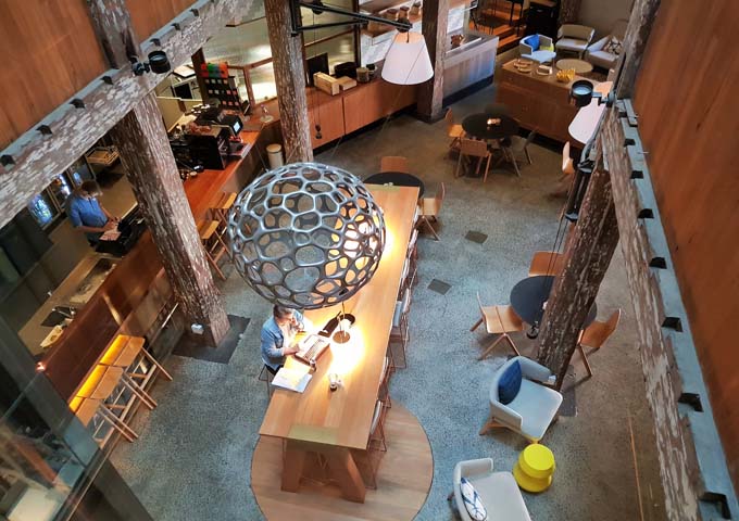 Lobby and cafe at Ovolo Darling Harbour Hotel