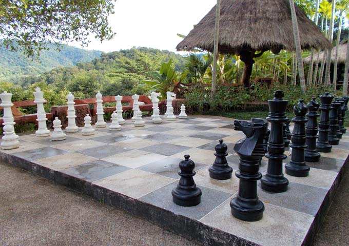Outdoor chess at kids-friendly mountainous Panviman Spa Resort