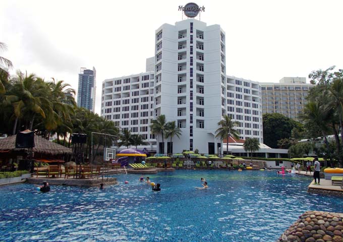 Pool, cabanas and huge Hard Rock Hotel