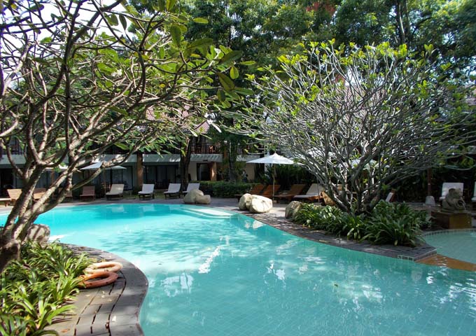 Shaded pool and garden at Woodlands