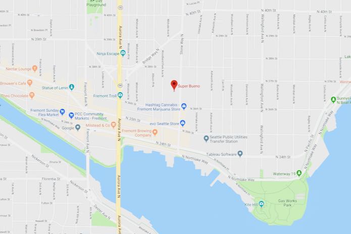 Location of Super Bueno restaurant in Fremont and Wallingford.