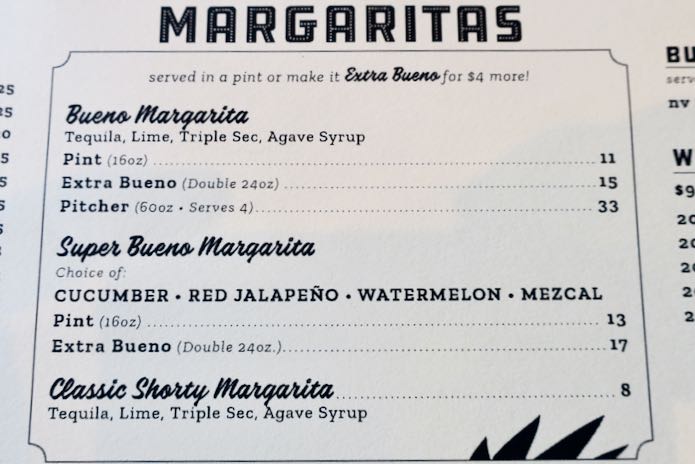 Drink menu at Super Bueno.