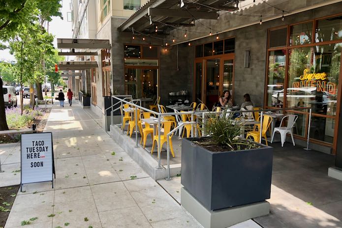 Outdoor seating patio deck in Fremont.