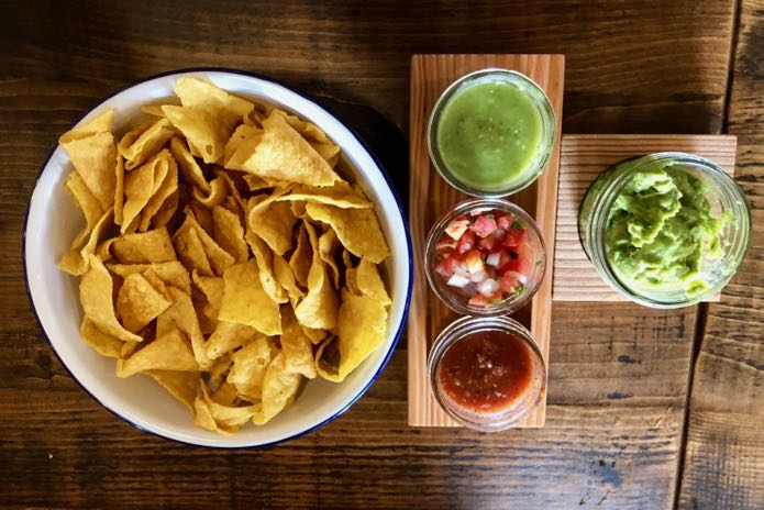 Homemade chips and salsa at Super Bueno.