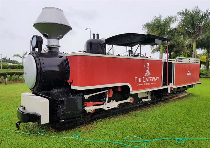 Charming locomotive on front lawn of the resort.