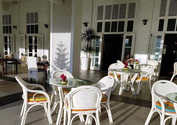 Levuka Restaurant features breakfast with sea views.