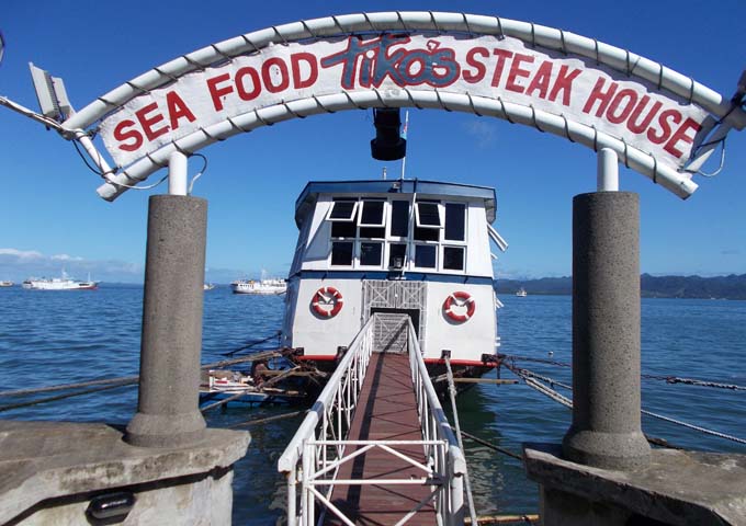 Seafood, steaks and live entertainment at Tiko's Floating Restaurant.