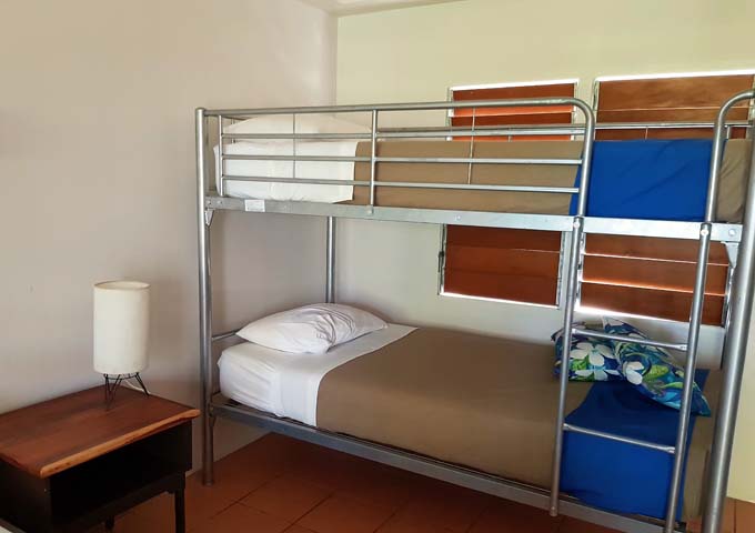 Spacious family rooms have bunk beds.